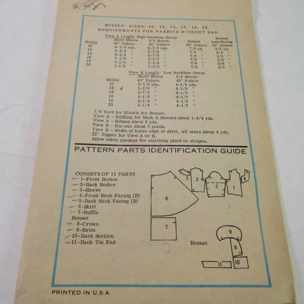 Printed Pattern 4641 Sewing Pattern size 14 Prairie Dress & Bonnet Hat